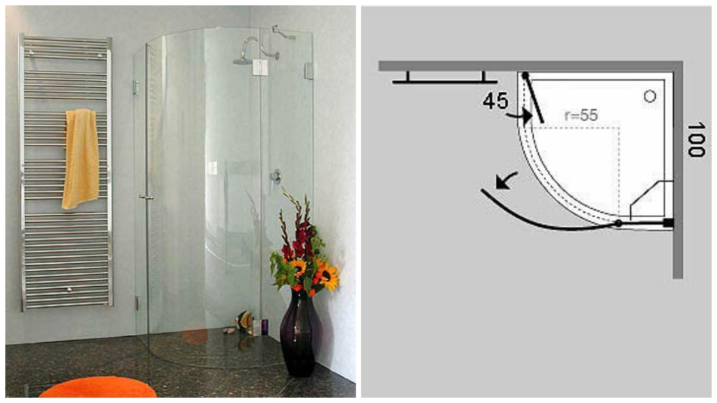 Viertelkreisdusche mit Innentür