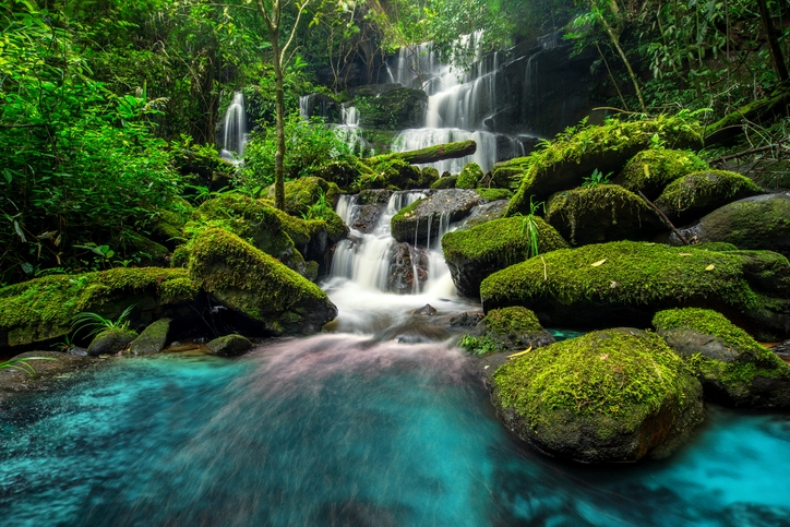 Wasserfall als Motiv für die Duschrückwand