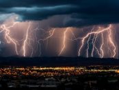 Gewitterwolken über Stadt