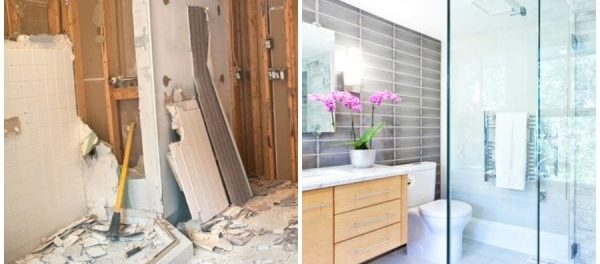 Badezimmer vor und nach einer Sanierung