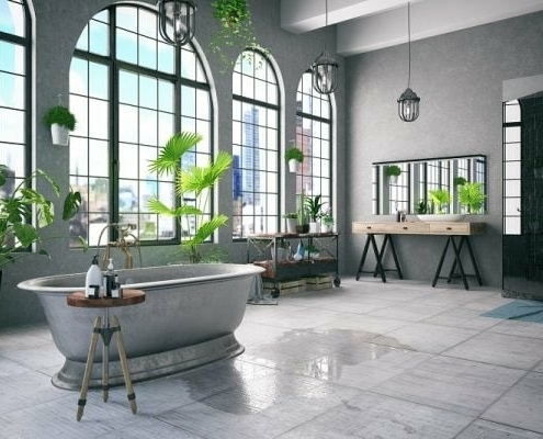 Badewanne und Fliesen aus Naturstein