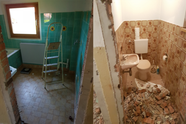 baustelle im badezimmer und separater toilette