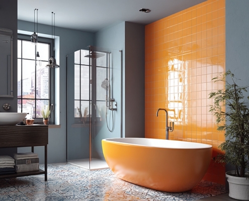 modernes badezimmer in bunten farben