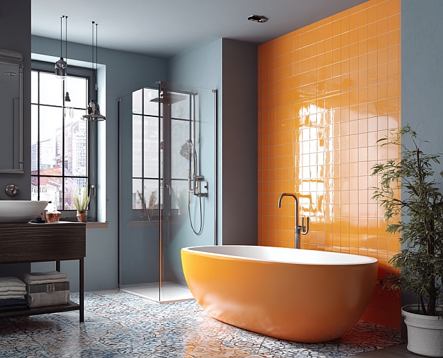 modernes badezimmer in bunten farben