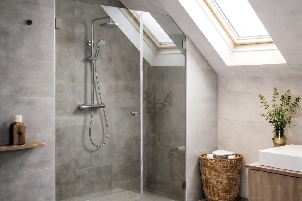 Duschkabine unter einer Dachschräge