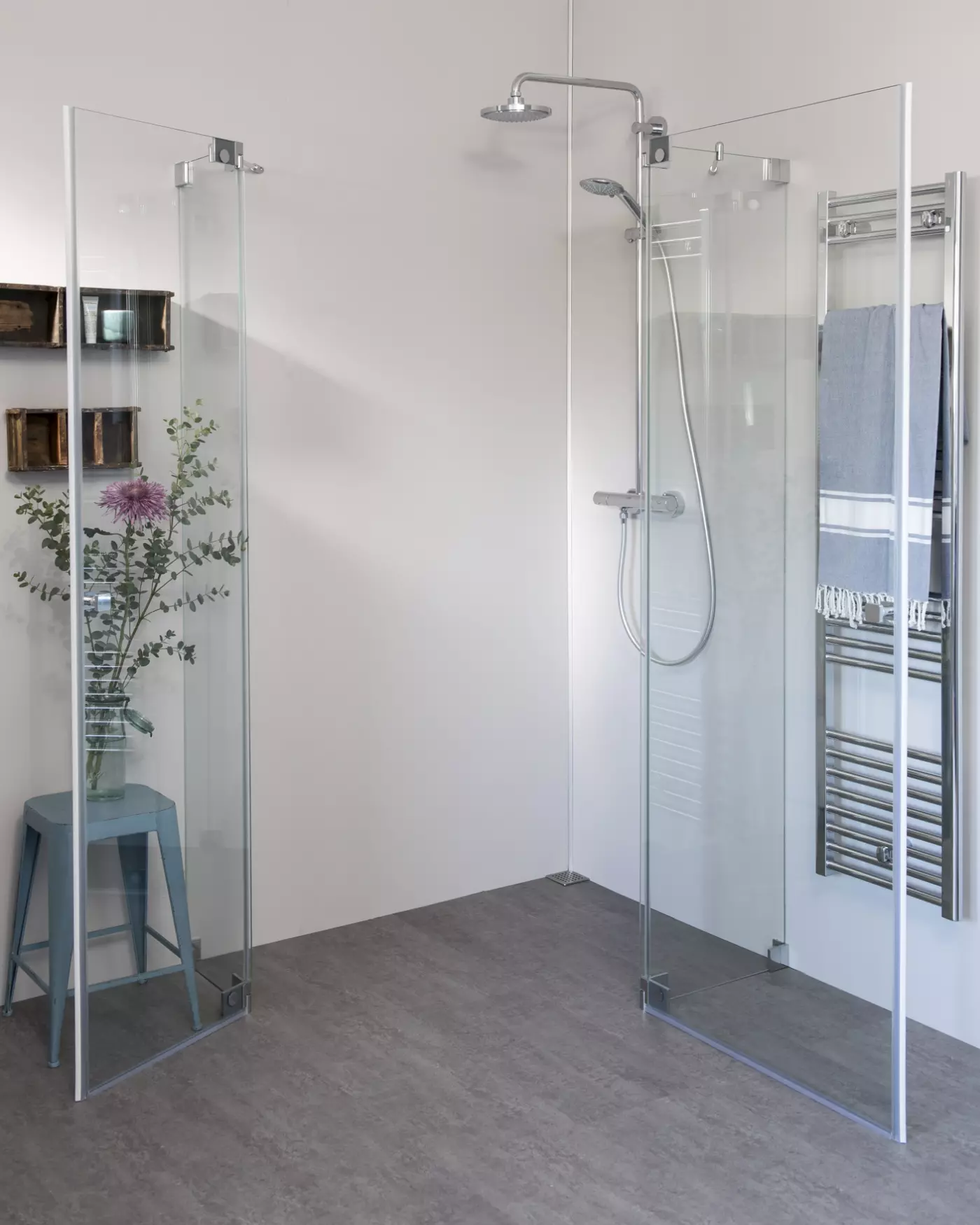 Eckdusche 100x90 mit 2 Pendeltüren, groß & Duschwanne