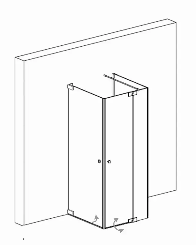 U Form Dusche mit 2 Pendeltüren als Eckeinstieg & Festwand teilgerahmt, Sondermaße