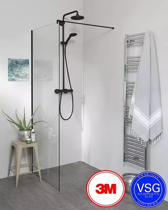 VSG Duschwand zum Kleben mit Klemmprofil