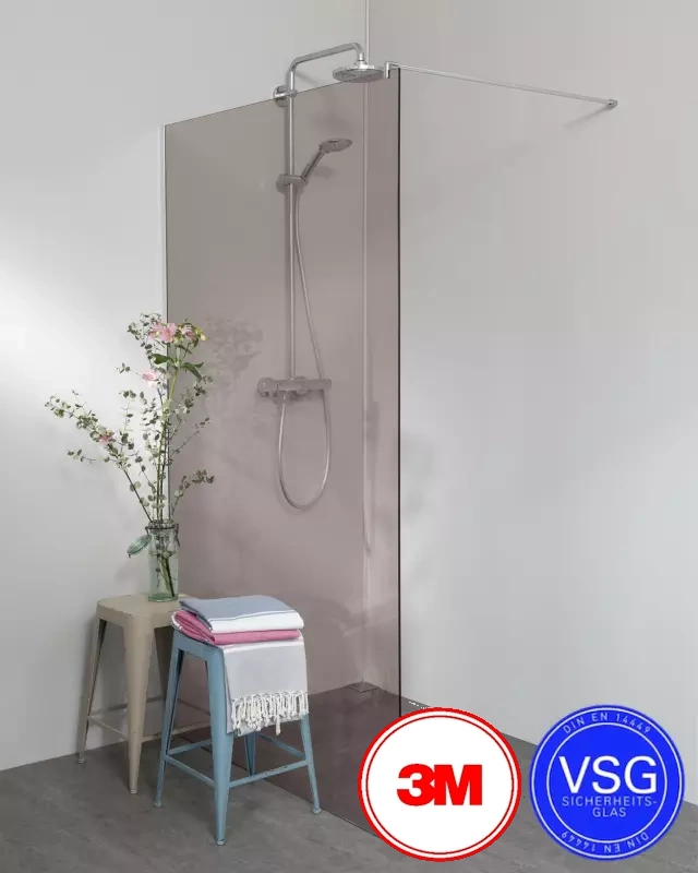VSG Duschwand zum Kleben mit Klemmprofil Maßanfertigung bis 230 cm Höhe