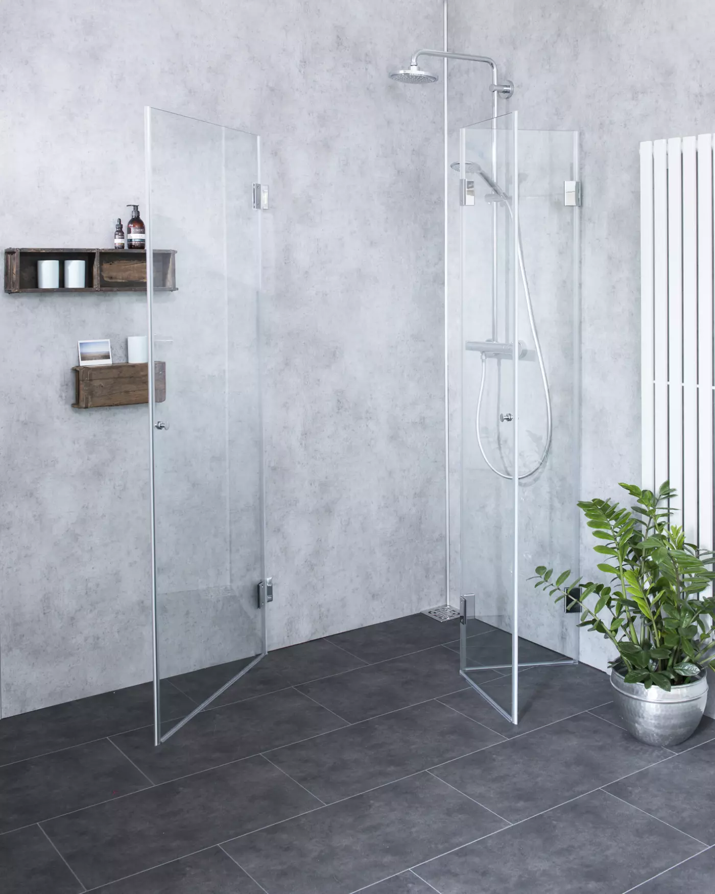 Eck Falt-Dusche mit 2 Türen verkürzte Höhe 173cm