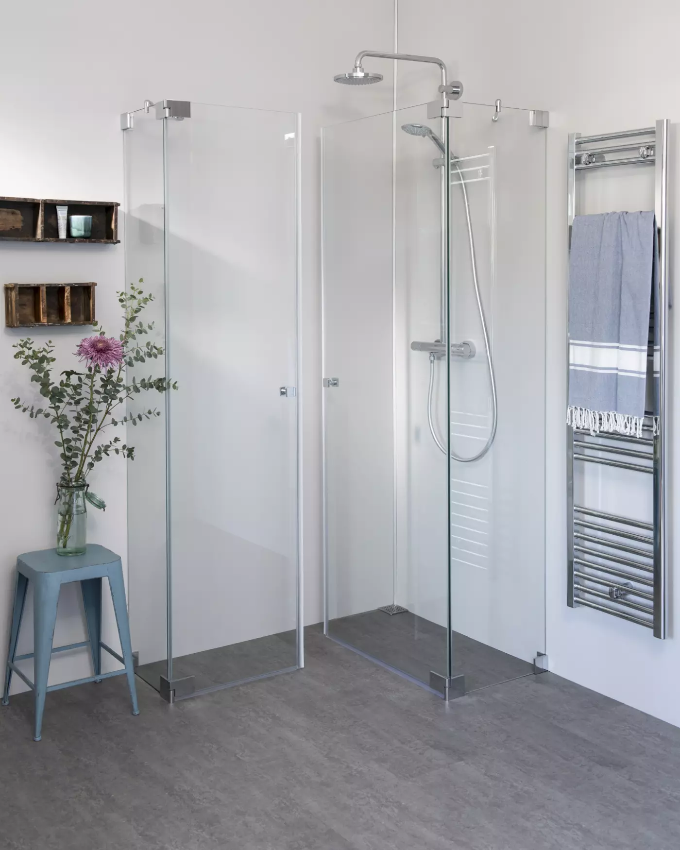 Eckdusche 100x90 mit 2 Pendeltüren, groß & Duschwanne