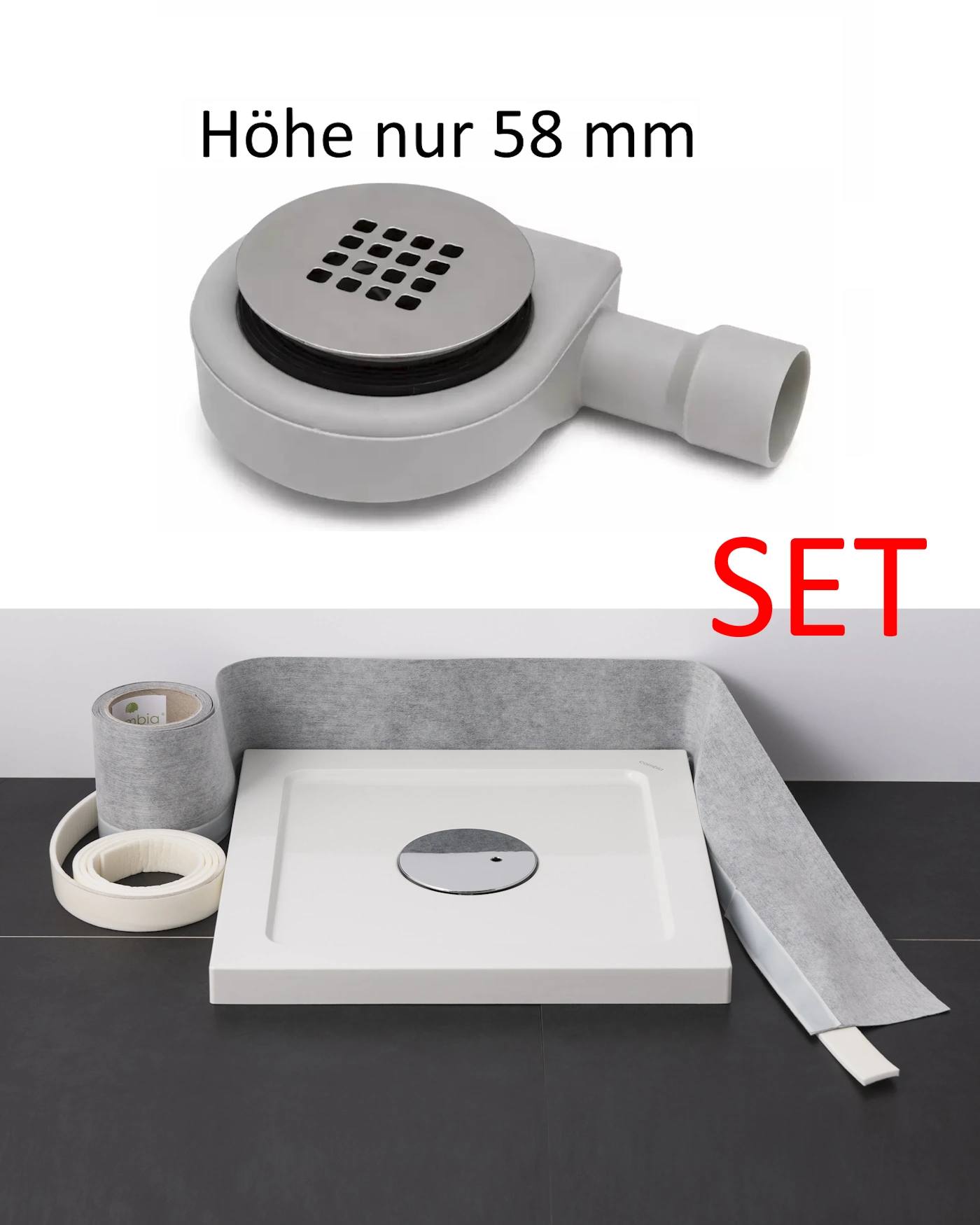 Duschablauf flach Edelstahlgitter massiv matt gebürstet im Sparset