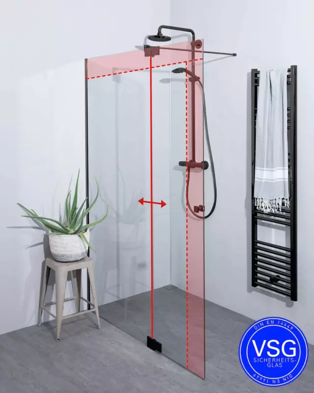 VSG Walk In Dusche: Festwand mit Klappteil und Wandprofil, Maßanfertigung