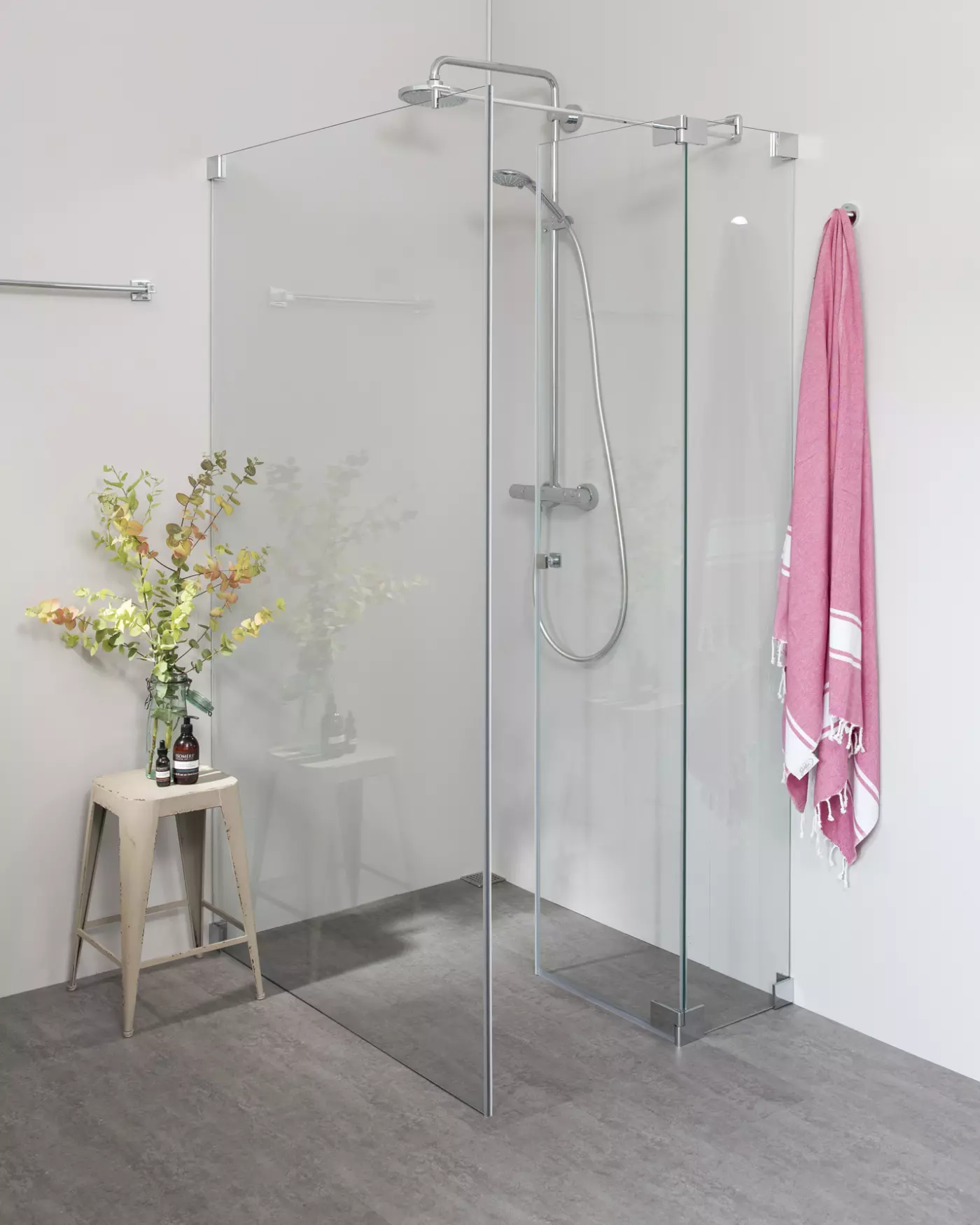 Eckdusche 120x80 Pendeltür und Festwand groß & Duschwanne