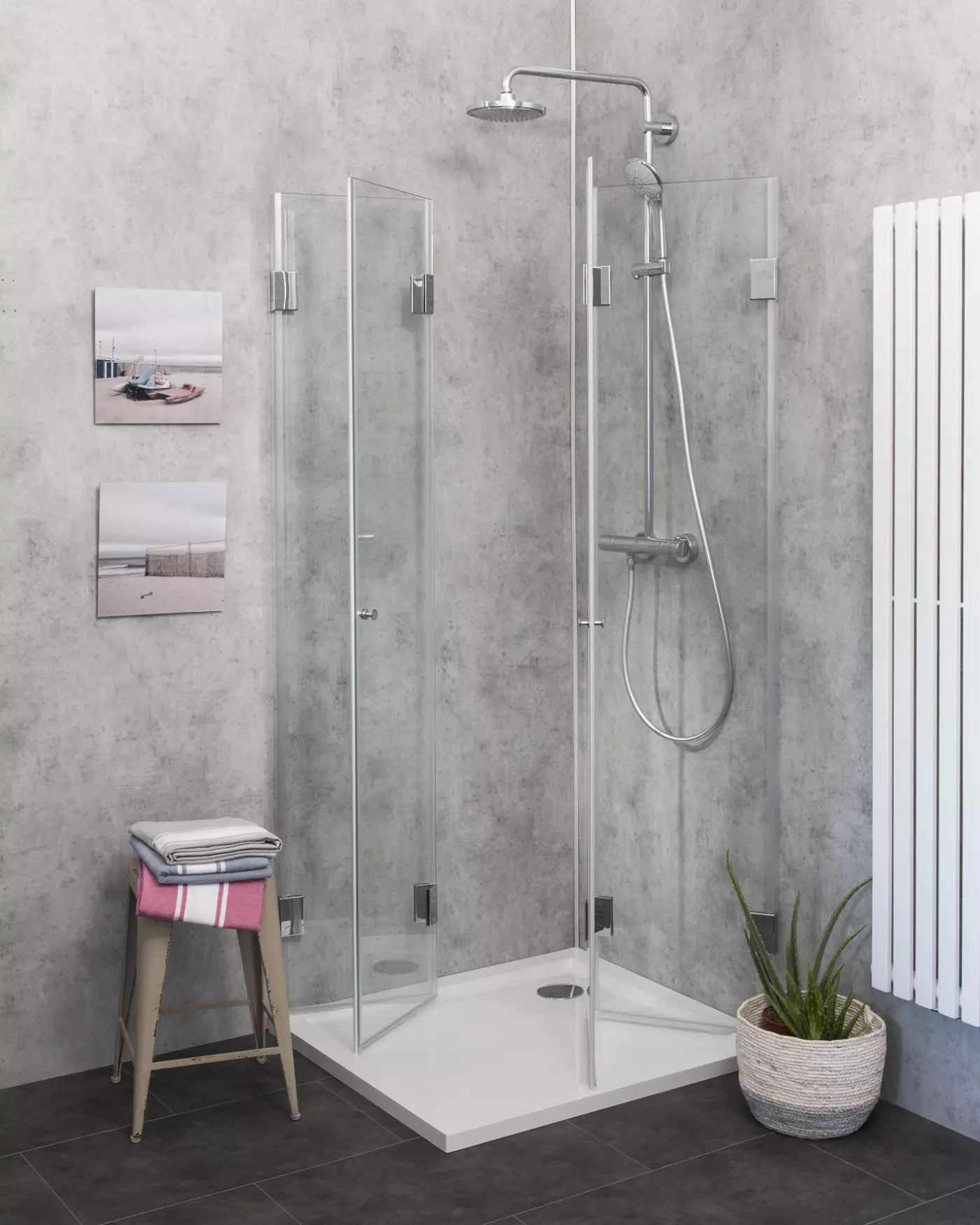 Eckdusche 90x90 mit 2 Falttüren Höhe 173cm & Duschwanne