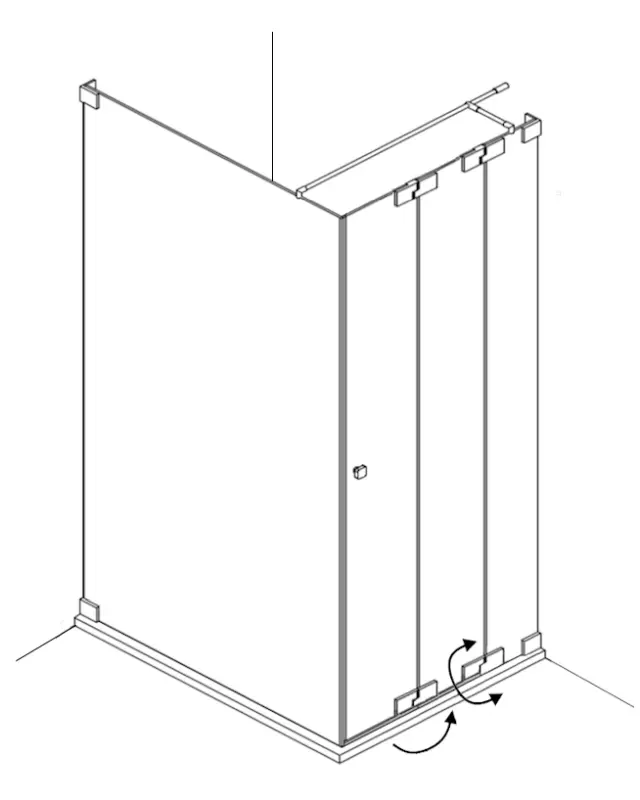 Eck Duschkabine mit Falttür an Festteil & Festwand 120cm