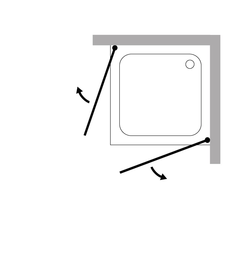 Eckdusche 75x90 mit 2 Türen an Wand