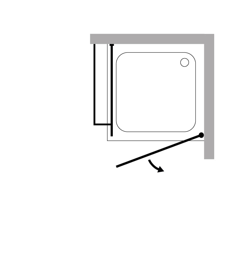 Eckdusche 80x90 mit Festwand & Tür an Wand