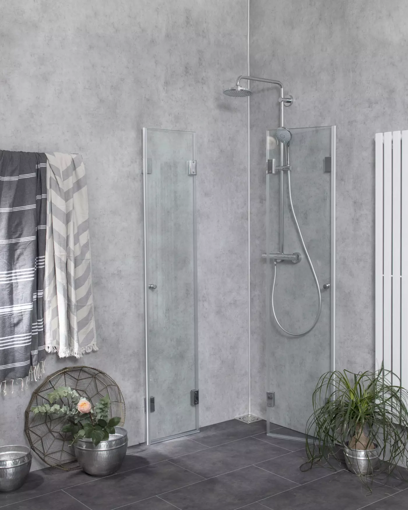 Eck-Falt-Dusche mit 2 Falt-Türen verkürzte Höhe 173 cm