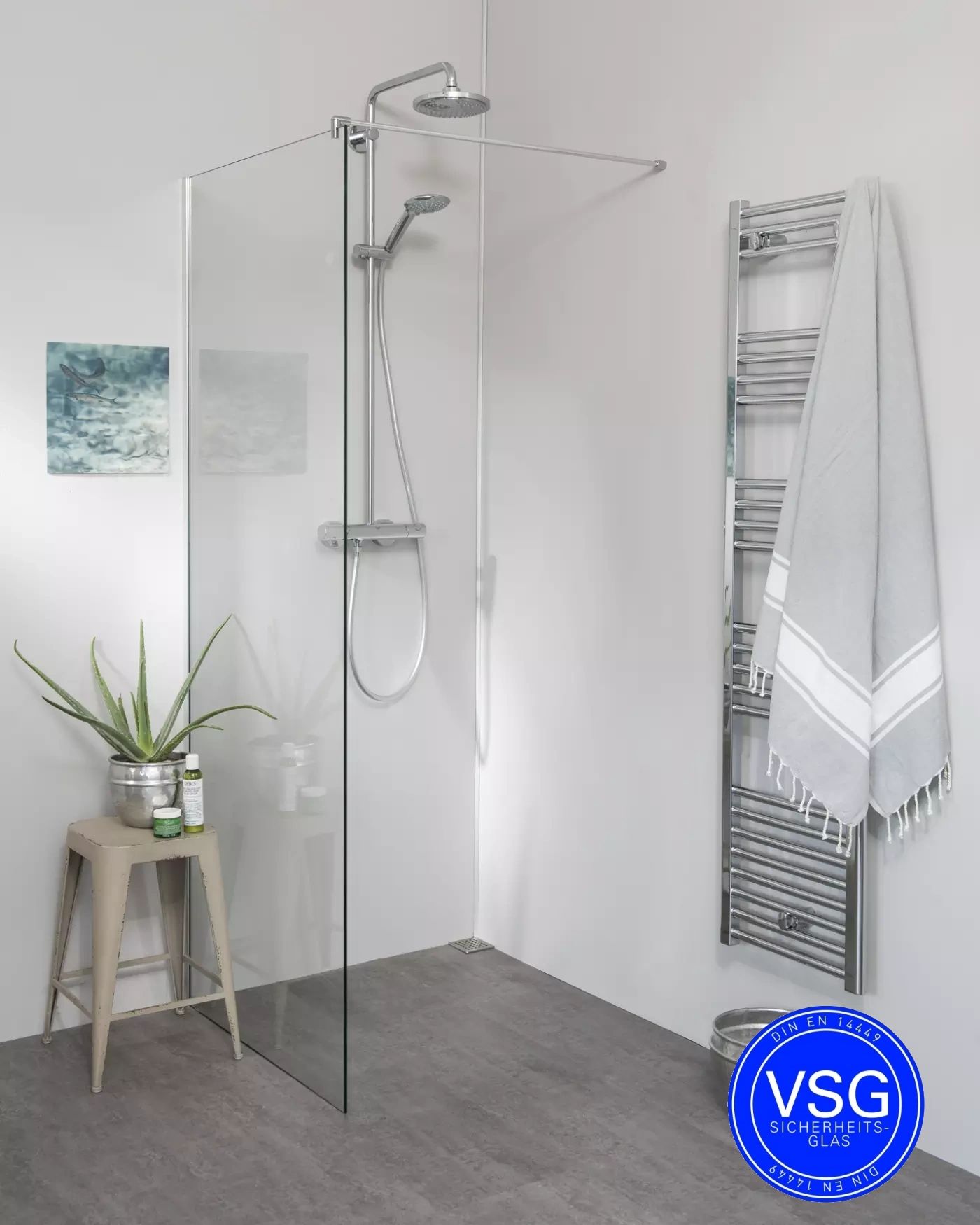 VSG Duschwand mit Klemmprofil