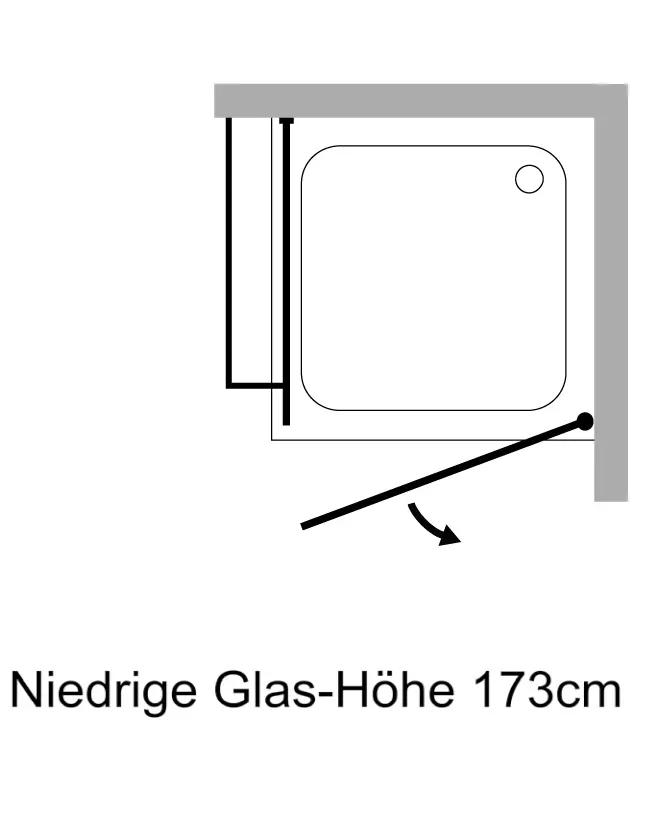 Eckdusche 90x90 mit Festwand H=173cm & Duschwanne