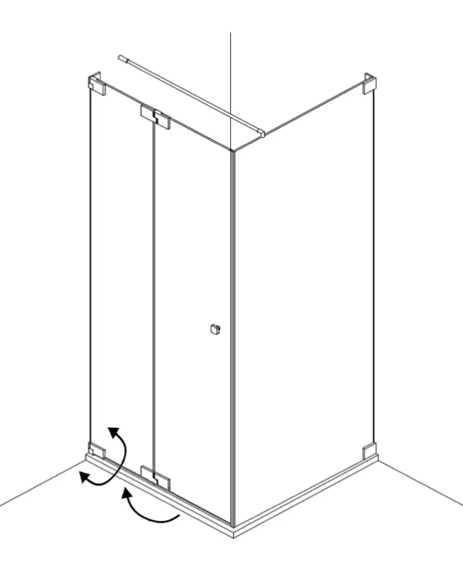 Eck Duschkabine mit Falttür an Wand und Festwand