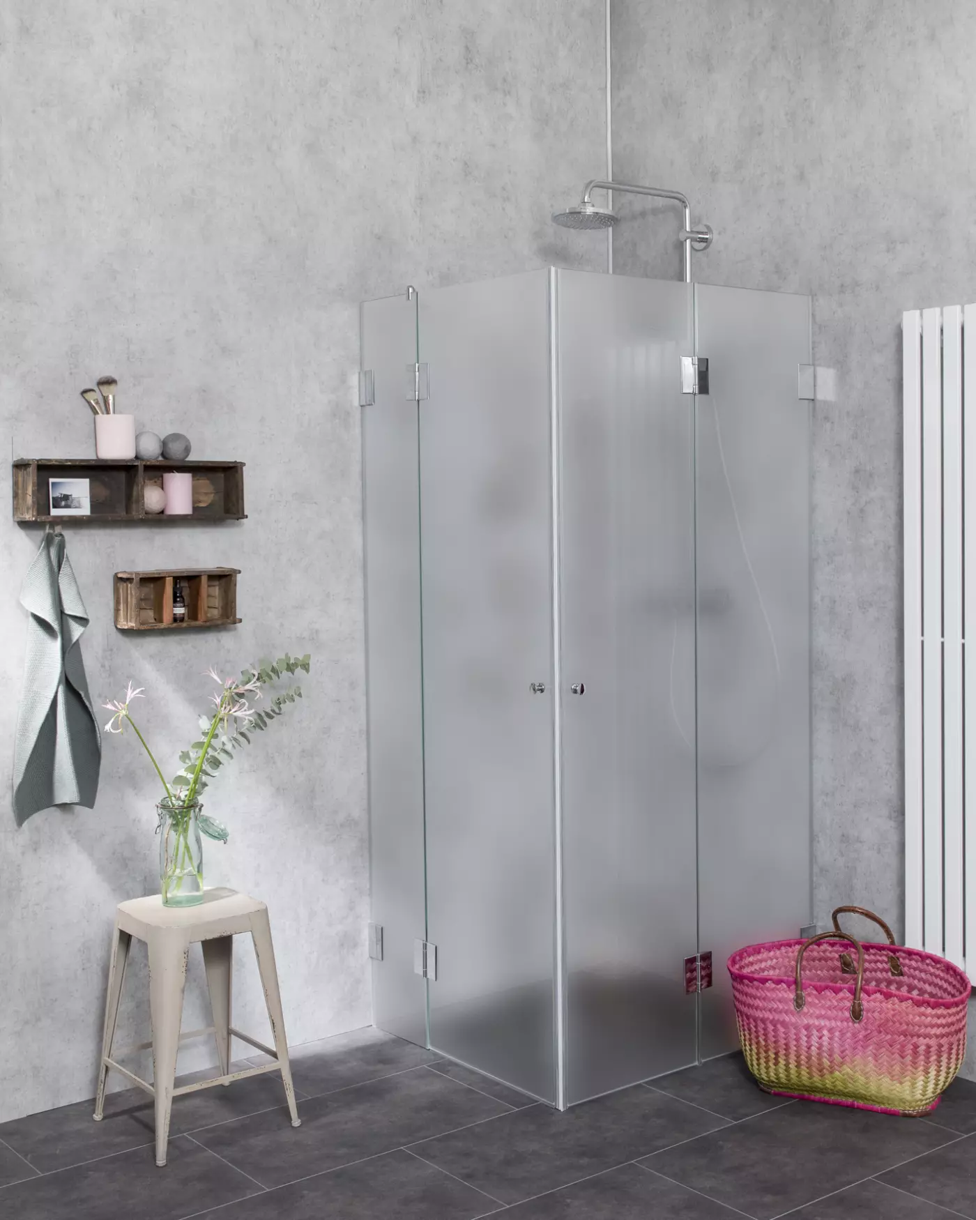 Dusche nach Maß Falttür + Tür an Festteil