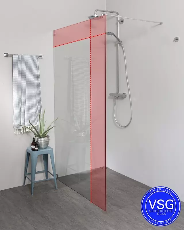 Begehbare Dusche VSG: Freistehende Duschwand Maßanfertigung