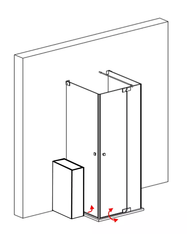 Duschkabine U Form neben Badewanne mit 2 Pendeltüren & Festwand