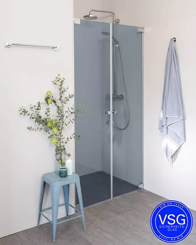 VSG Nischendusche mit Pendeltür an Wand & Zusatz Festteil nach Maß