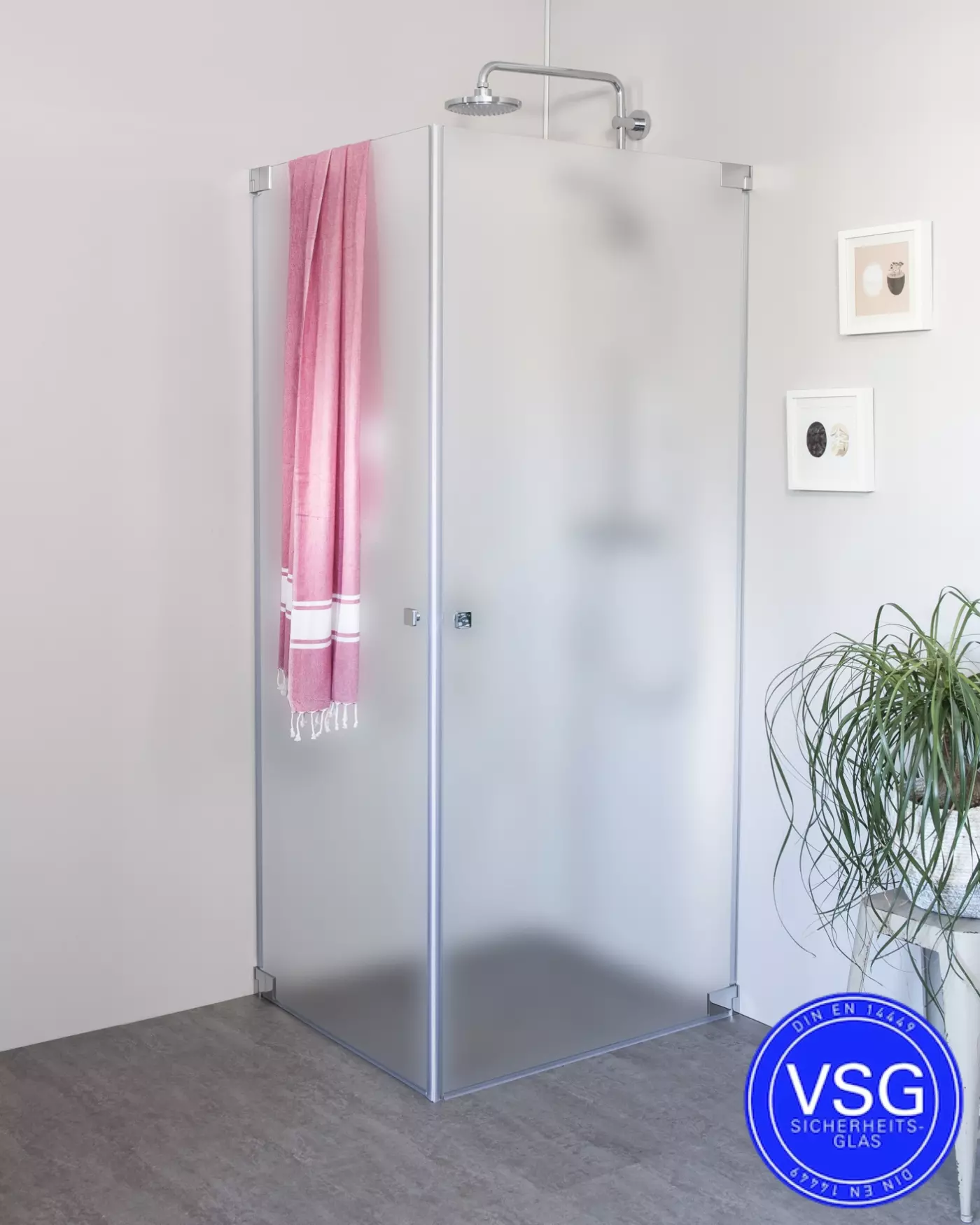 VSG Eck Duschkabine mit 2 Pendeltüren an Wand nach Maß