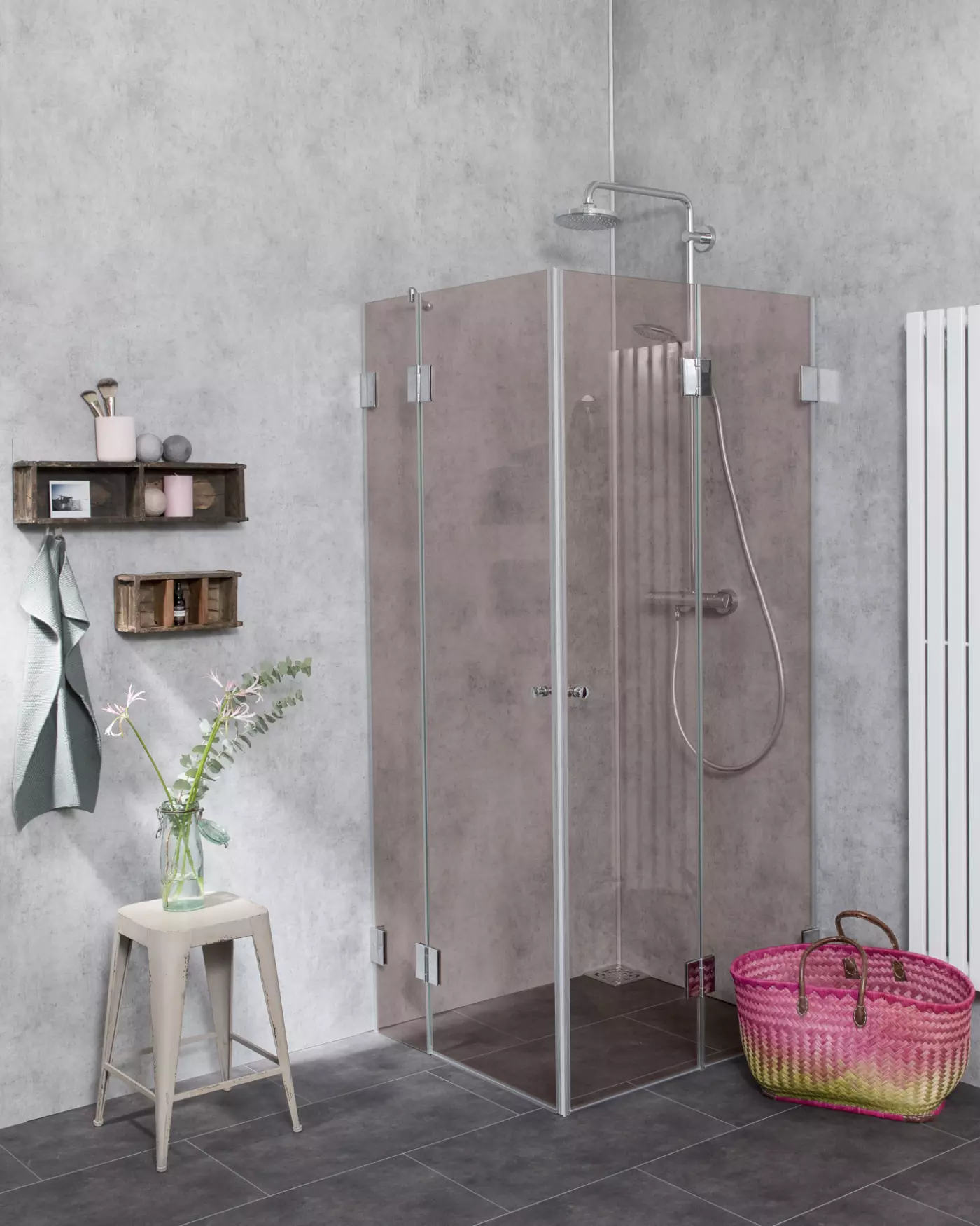 Dusche nach Maß Falttür + Tür an Festteil