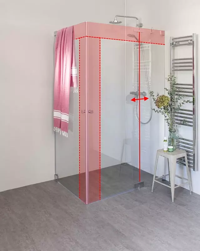 Eck Duschkabine mit Pendeltür an Wand und Pendeltür an Festteil nach Maß