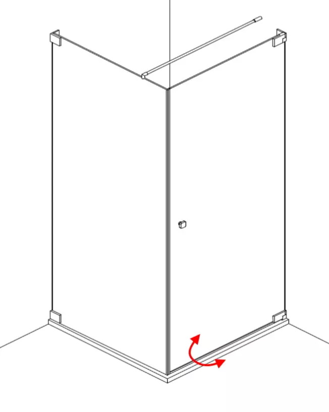 Eckdusche 80x80 Pendeltür an Wand und Festwand & Duschwanne