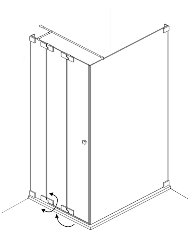 Eck Duschkabine mit Falttür an Festteil & Festwand 120cm