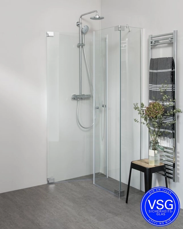 Teilgerahmte VSG Eck Duschkabine neben Badewanne mit 2 Pendeltüren nach Maß