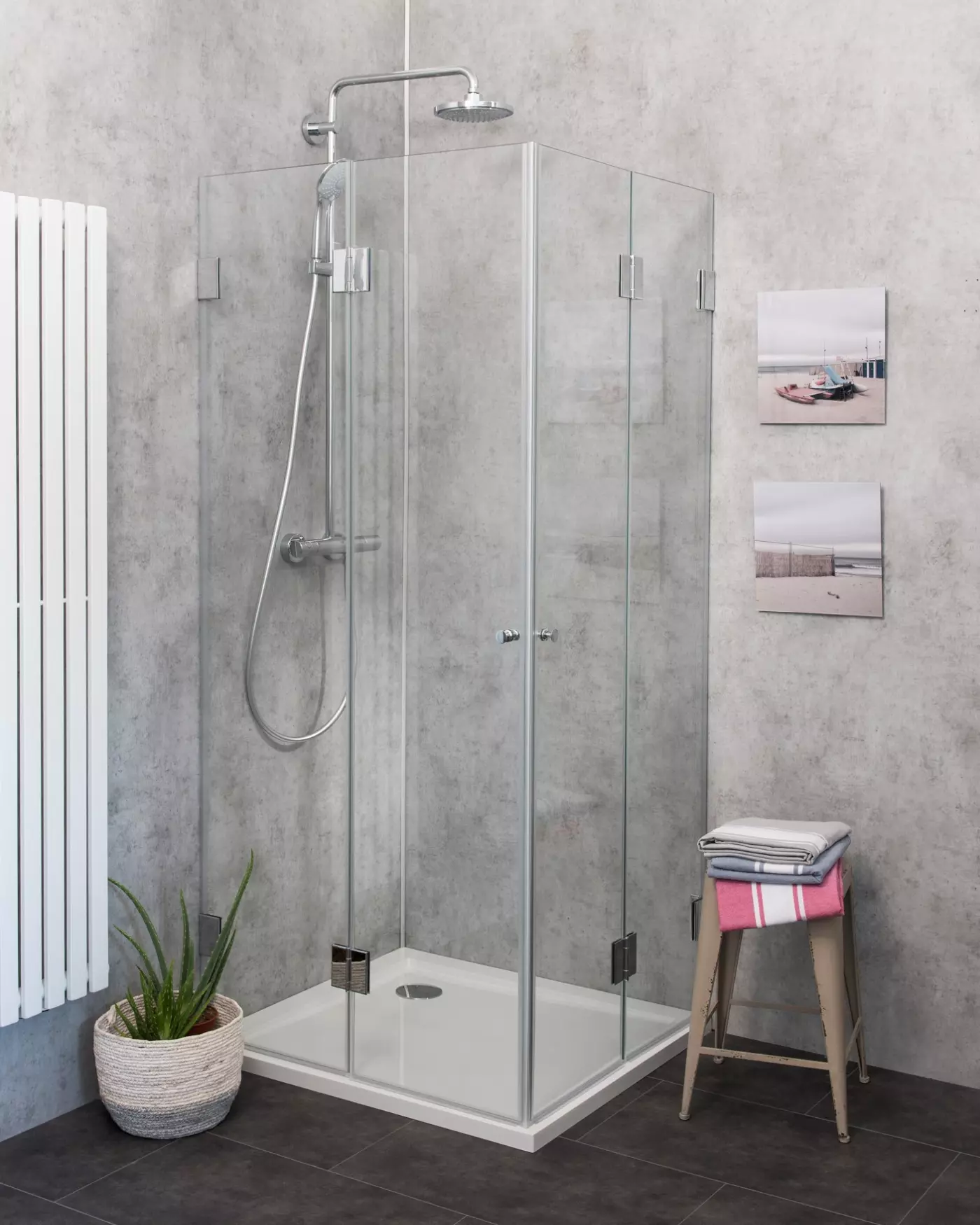 Eckdusche 90x90 mit 2 Falttüren Höhe 173cm & Duschwanne