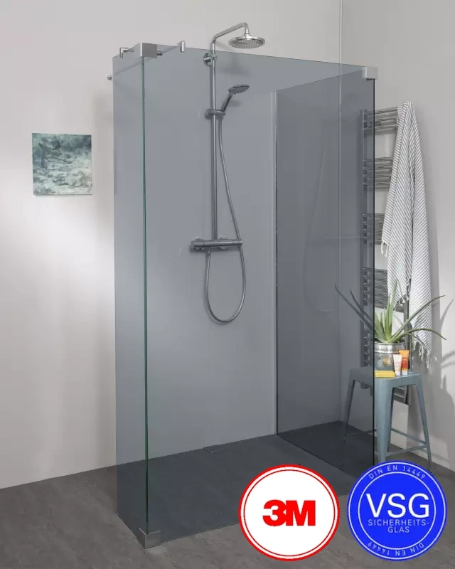 VSG Walk In Dusche zum Kleben nach Maß U Form mit Wandprofil