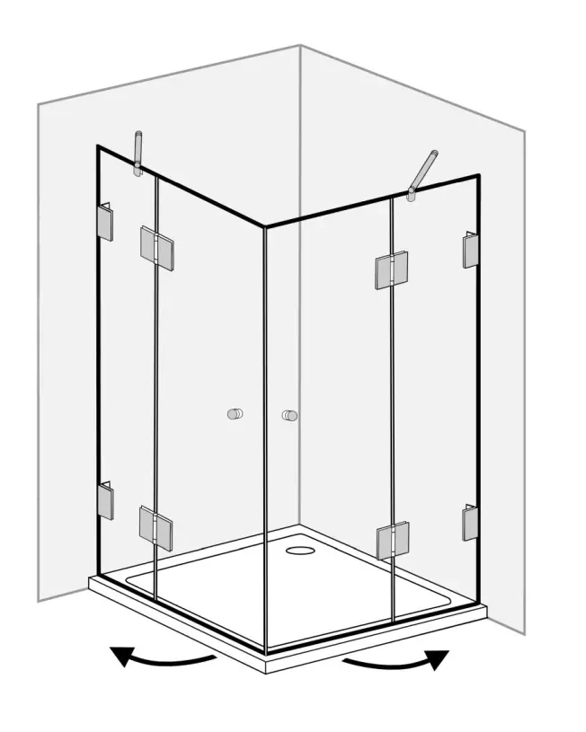 Eckdusche 90x80 mit 2 Türen & Duschwanne