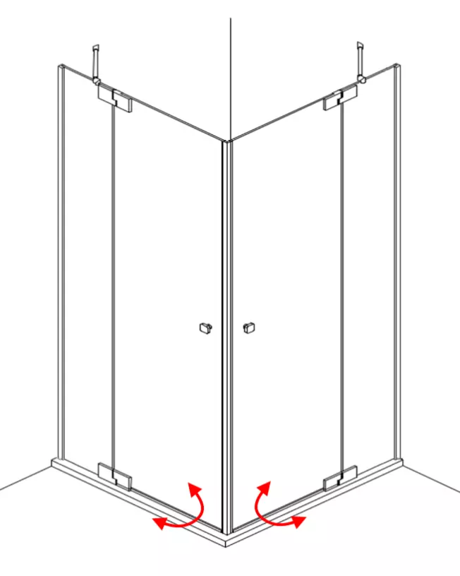 Teilgerahmte Eckdusche mit 2 Pendeltüren