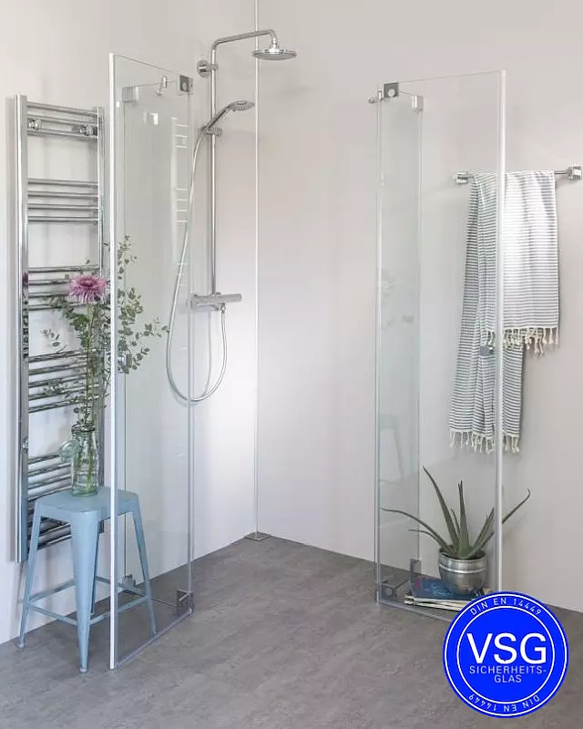 VSG Eck Duschkabine mit 2 Pendeltüren nach Maß