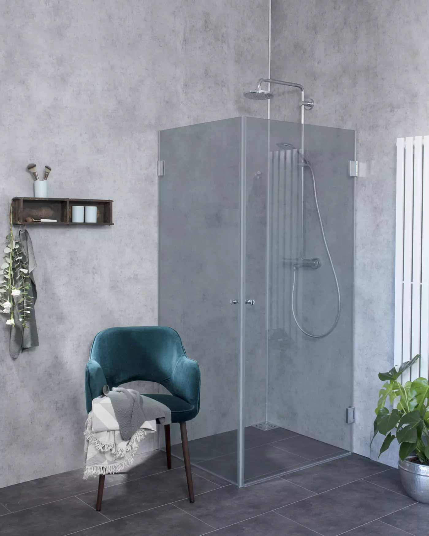 Eck Duschkabine neben Badewanne nach Maß, 2 Türen an Wand