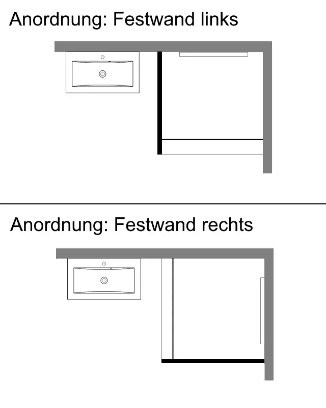 Teilgerahmte Eckdusche nach Maß mit Pendeltür an Wand und Festwand