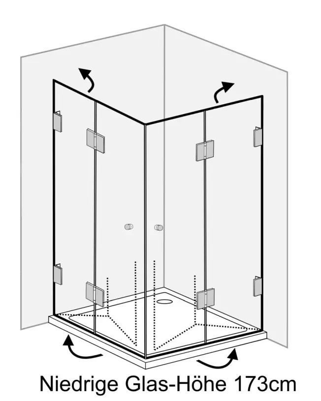 Eckdusche 120x80 2 Falttüren Höhe 173cm & Duschwanne