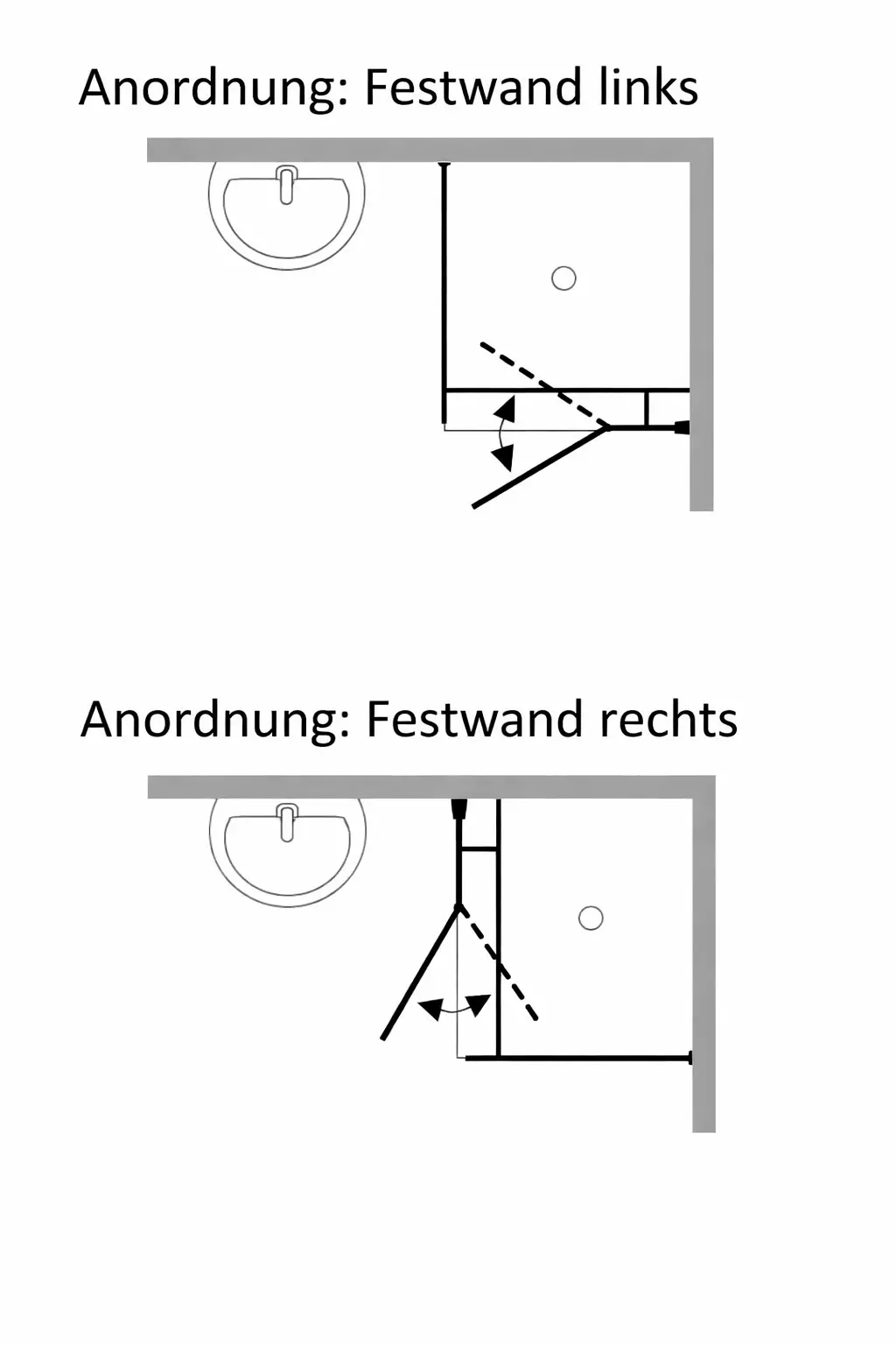 Teilgerahmte Eckdusche100x90 Pendeltür an Festteil und Festwand & Duschwanne