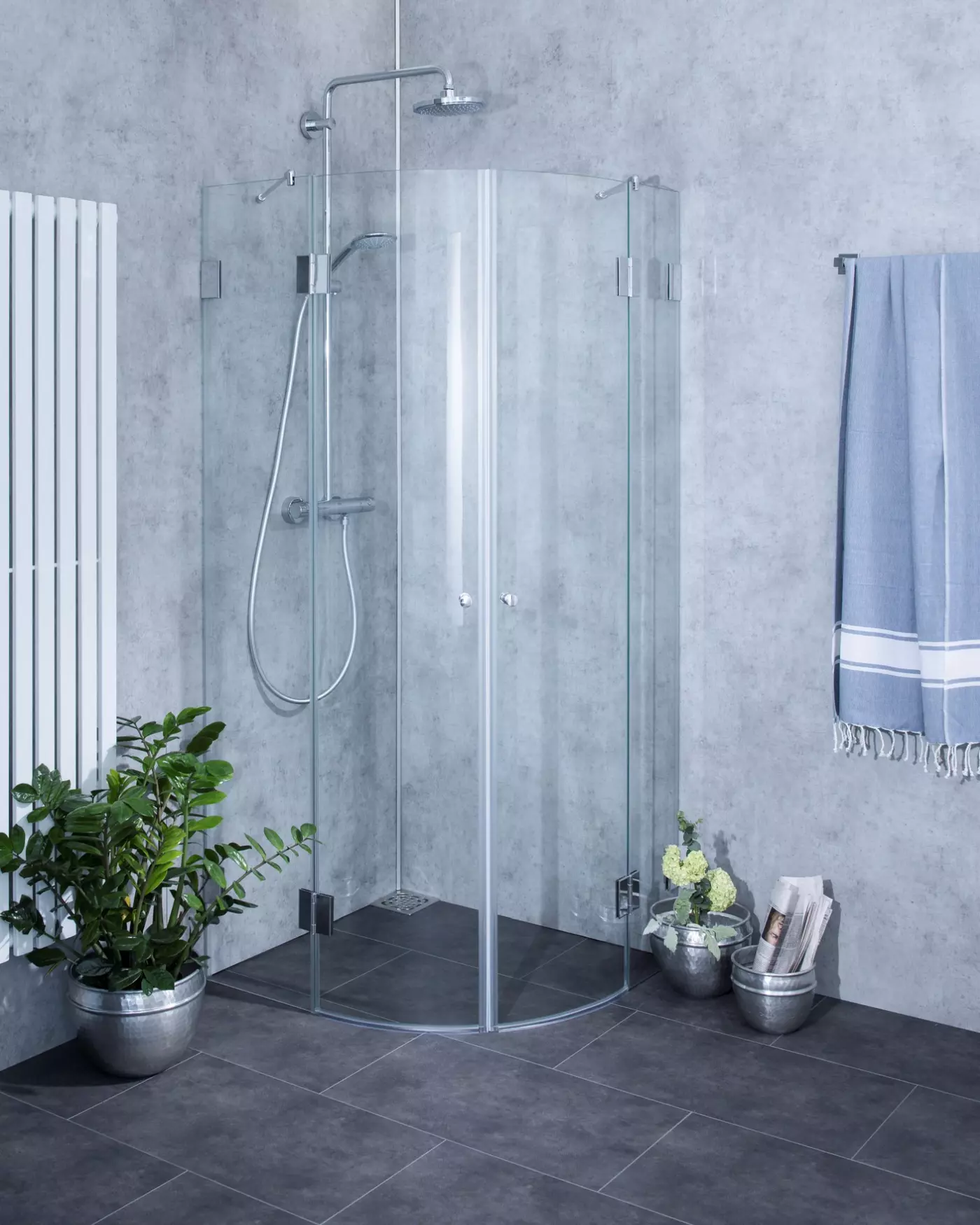 Viertelkreis-Dusche 75x90 mit 2 Türen