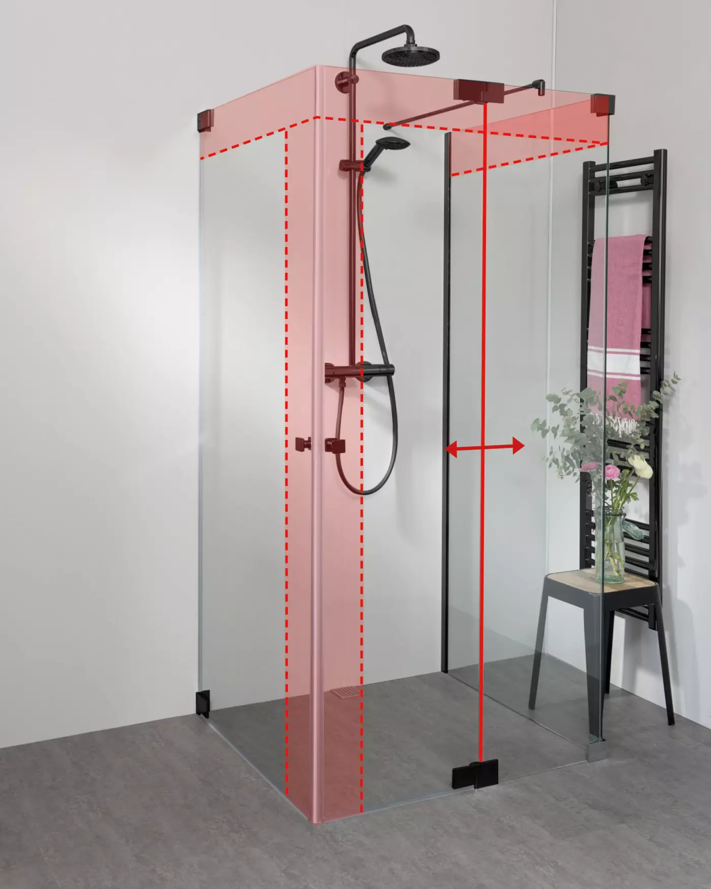 Dusche U Form neben Badewanne 2 Pendeltüren & Festwand teilgerahmt nach Maß