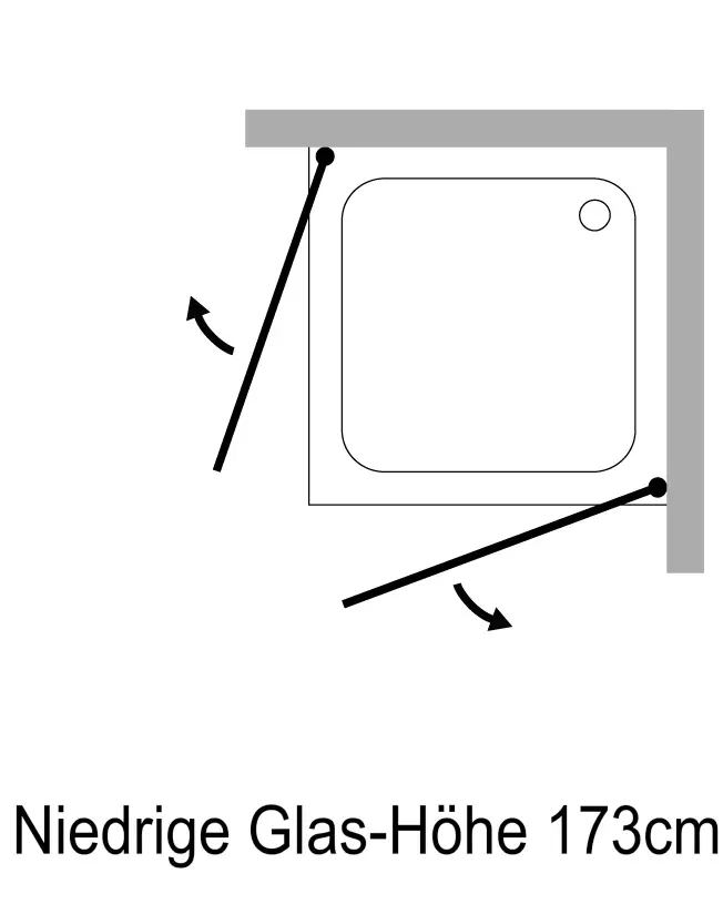 Eckdusche 75x75 mit 2 Türen an Wand H=173cm & Duschwanne