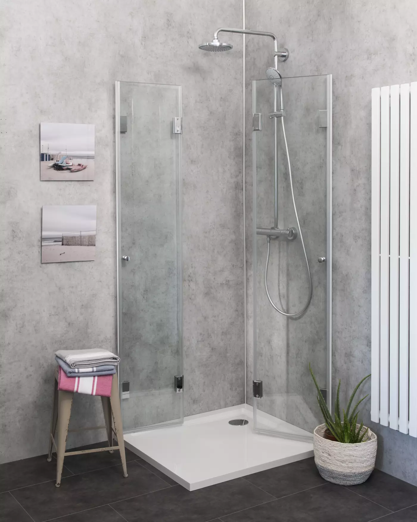 Eckdusche 90x90 mit 2 Falttüren Höhe 173cm & Duschwanne