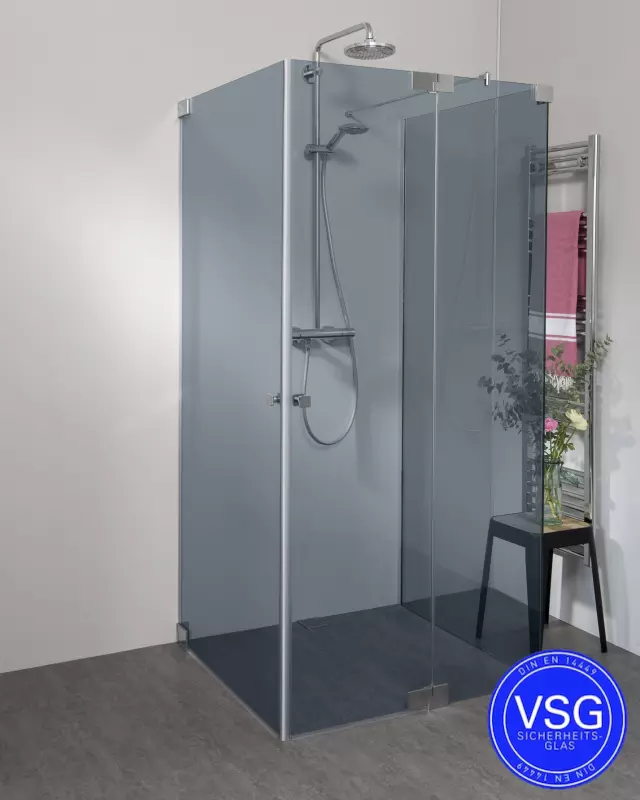 VSG Dusche U Form neben Badewanne 2 Pendeltüren & Festwand teilgerahmt nach Maß
